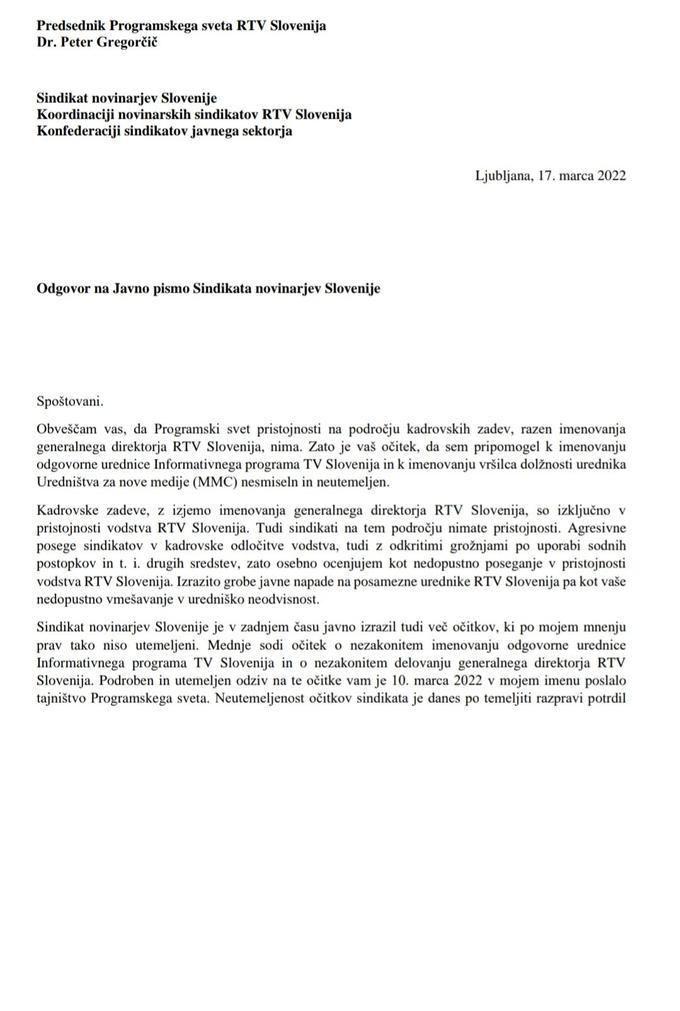 programski svet Gregorčič javno pismo | Foto: Programski svet RTV Slovenija