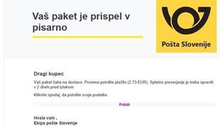 Pozor: Pošta Slovenije opozarja na elektronske prevare glede prispelih paketov