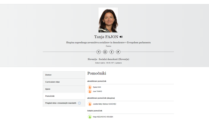 Špela Han je na spletni strani Evropskega parlamenta navedena kot akreditirana pomočnica Tanje Fajon. | Foto: zajem zaslona/Diamond villas resort