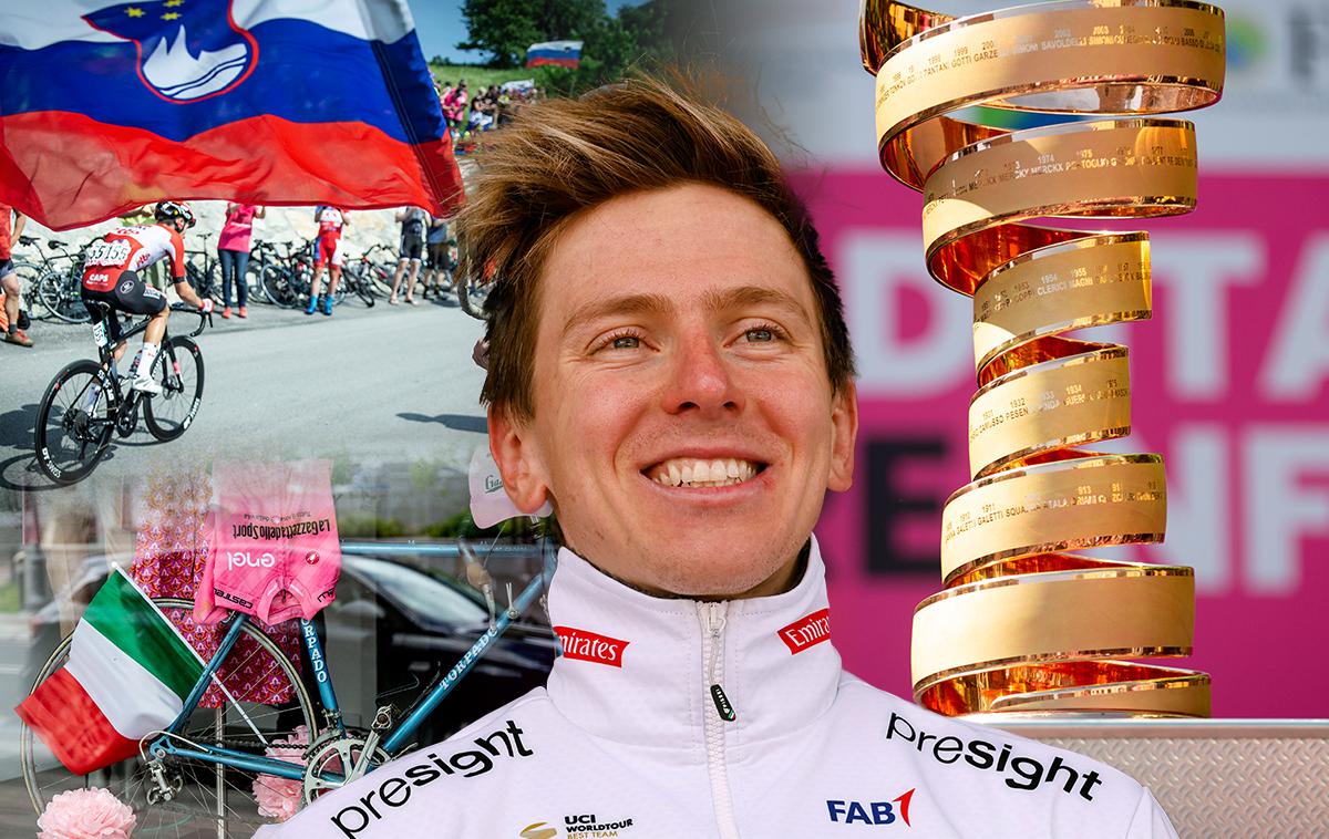 Tadej Pogačar Giro kolaž | Tadej Pogačar je nesporno glavni favorit za zmago na letošnjem Giru. 