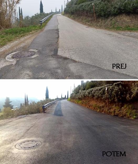 Foto: Občina Piran: stanje pred sanacijo in po njej na delu ceste, ki je saniran. | Foto: 