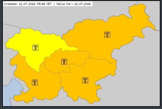 Za vso Slovenijo razen Gorenjske je danes zaradi vročinskega vala Arso razglasil oranžni alarm. | Foto: 