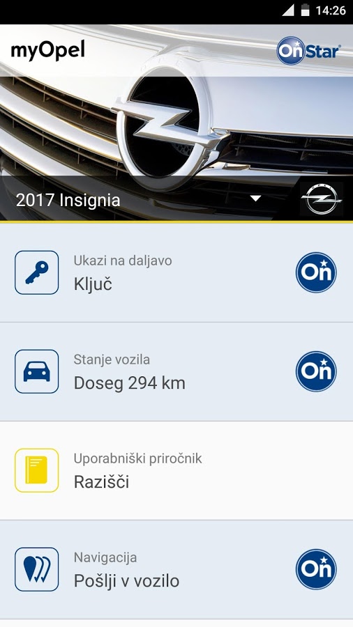Vse storitve sistema Opel OnStar so vozniku na voljo tudi prek aplikacije myOpel. | Foto: Google Play