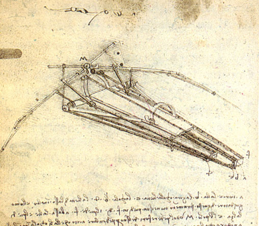 Načrt Leonarda da Vincija za leteči stroj | Foto: commons.wikimedia.org