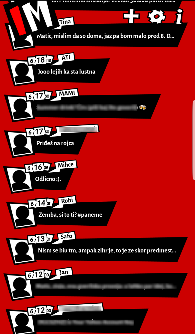 Persona 5 je močno stilizirana aplikacija za upravljanje sporočil SMS, ki navdih jemlje iz istoimenske videoigre za igralne konzole Playstation. Poskusite jo, morda vam bo všeč.  | Foto: Matic Tomšič