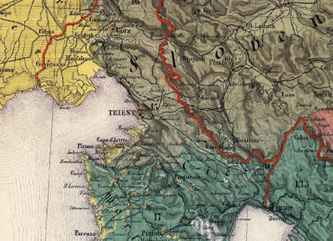 Če je bila današnja slovenska obala v 19. stoletju in vse do let po drugi svetovni vojni narodnostno italijanska, pa je Slovencem že pred dolgimi stoletji uspelo prebiti romanski govoreči obalni pas na območju Tržaškega zaliva med Miljami in Štivanom (glej Czoernigov zemljevid iz leta 1855). Severno od Milj in vse do Štivana ob reki Timavi so bile namreč ob morju posejane slovenske ribiške vasi. Na tej starodavni slovenski obali je bila samo ena italijanska "trdnjava" – mesto Trst. | Foto: commons.wikimedia.org