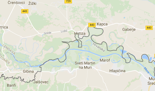 Zelo veliko hrvaških provokacij in napetosti je bilo tudi ob reki Muri na Hotizi. | Foto: Google Zemljevidi