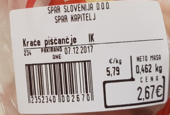 Oznaka za meso »izbrana kakovost – Slovenija« na nalepki. | Foto: 