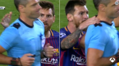 Ko je Messi v skupinskem delu lige prvakov položil roko na Skomino, si je prislužil kazen. | Foto: Twitter - Voranc