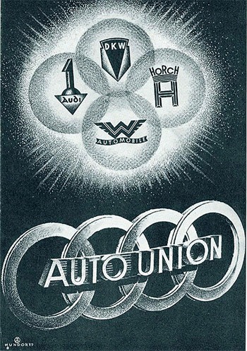 Zadnja evolucija logotipa za Auto Union iz leta 1949 | Foto: Audi
