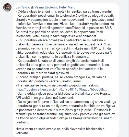 Jan Vidic je ta zapis na Facebooku objavil kot komentar na objavo v skupini Kriptovalute - Slovenska Blockchain Skupnost - Bitcoin.si. | Foto: Facebook