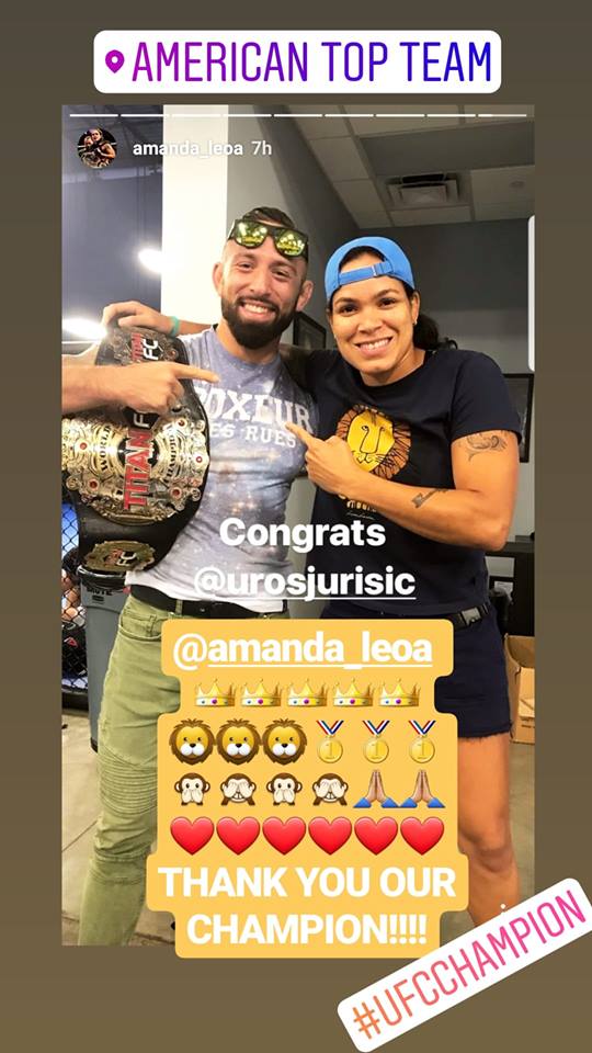 Slovenskemu borcu je čestitala brazilska UFC-šampionka v bantamski kategoriji Amanda Nunes.  | Foto: Instagram Stories
