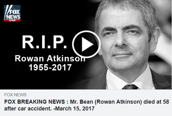 Lani, ko se je prevara nazadnje pojavila tudi na slovenskem Facebooku, se goljufom ni ljubilo niti spremeniti letnice, pa čeprav so novico predstavljali tako, kot da naj bi Atkinson umrl pred kratkim. | Foto: Facebook