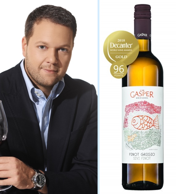 Gašper Čarman in njegovo nagrajeno vino Sivi Pinot. | Foto: 