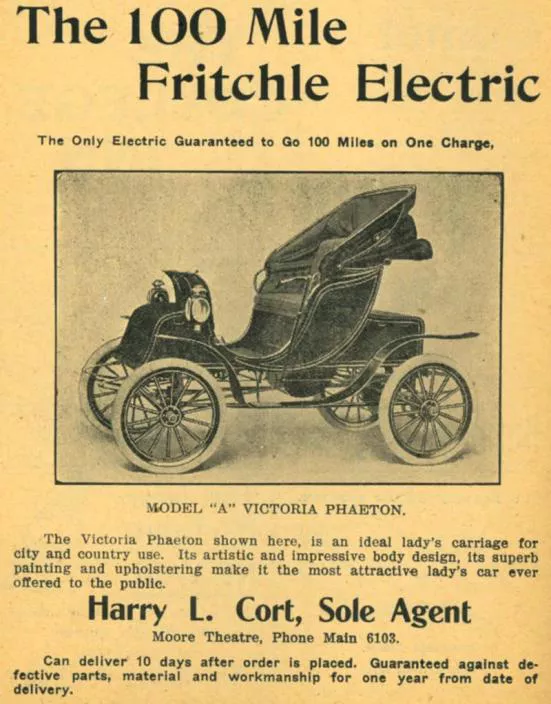 Reklamni letak za Fritchlov električni avtomobil. Pri višjih slojih je bil tako priljubljen, da je Fritchle na Peti Aveniji v New Yorku odprl prodajni salon. | Foto: History Colorado Center