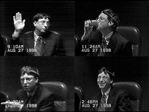 Bill Gates, takratni de facto šef Microsofta, je bil na zaslišanjih ameriškega pravosodja po poznejših navedbah prič težaven sogovornik, saj se je izmikal vprašanjem tožilcev in jih dražil s prošnjami za definicijo najpreprostejših besed, ki so jih tožilci uporabili v svojih vprašanjih.
 | Foto: YouTube / Posnetek zaslona