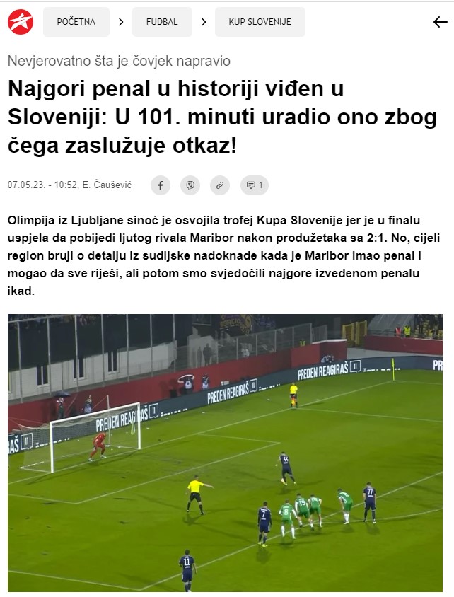 Kako je o zapravljeni 11-metrovki Tolića poročal SportSport.ba. | Foto: 