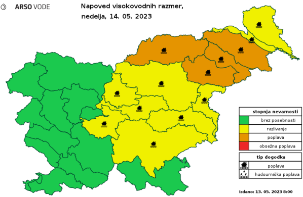 Opozorilo o možnem poplavljanju rek v vzhodni Sloveniji | Foto: Arso