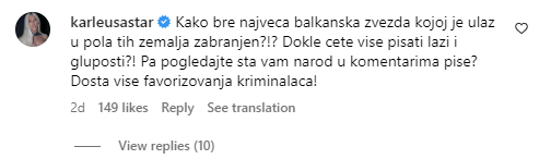Komentar Jelene Karleuše pod objavo o Ceci, "največji balkanski zvezdi". | Foto: Instagram/TOXIC TV