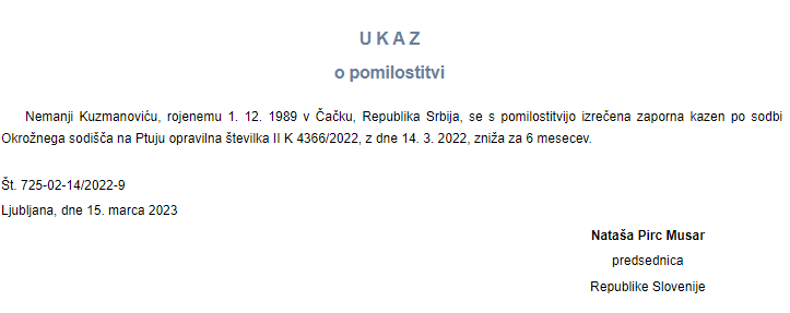 pomilostitev pomilostitev | Foto: Uradni list RS