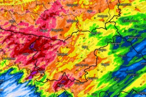 Karta prikazuje krajevno razporeditev količine padavin po enem izmed meteoroloških modelov. Mogoče je, da bo dejanska razporeditev padavin drugačna, izračuni v prihodnjih urah bodo pokazali še točnejše rezultate. | Foto: meteologix.com