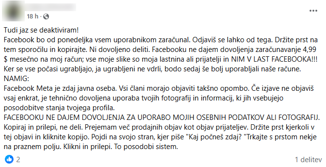 Objava, ki jo množično delijo slovenski uporabniki in uporabnice Facebooka. | Foto: Posnetek zaslona