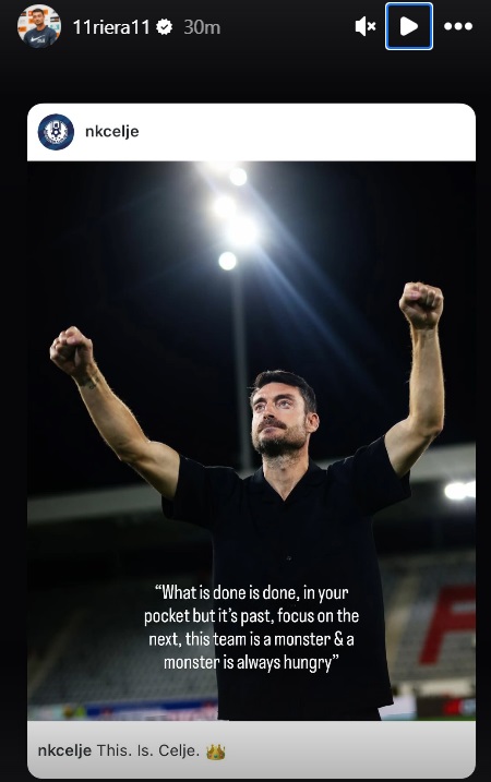 Albert Riera tekmecem Celja sporoča, da je njegovo moštvo lačno novih zmag in uspehov. | Foto: Instagram