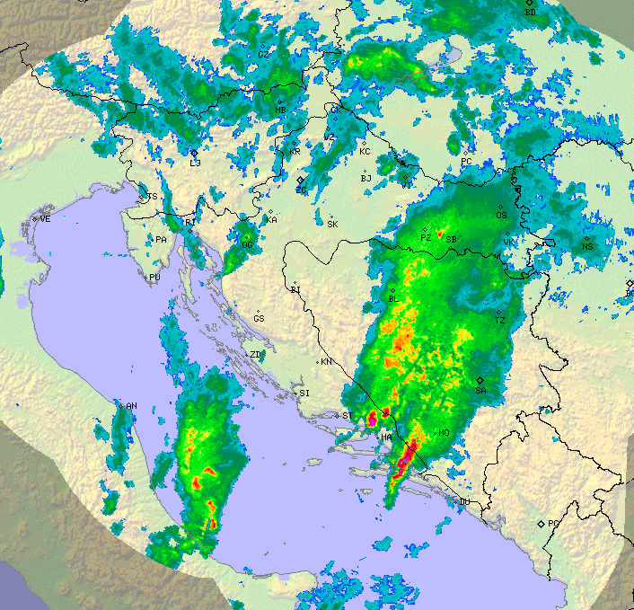 Radarska slika za Hrvaško okoli 18. ure | Foto: DHMZ - Državni hidrometeorološki zavod