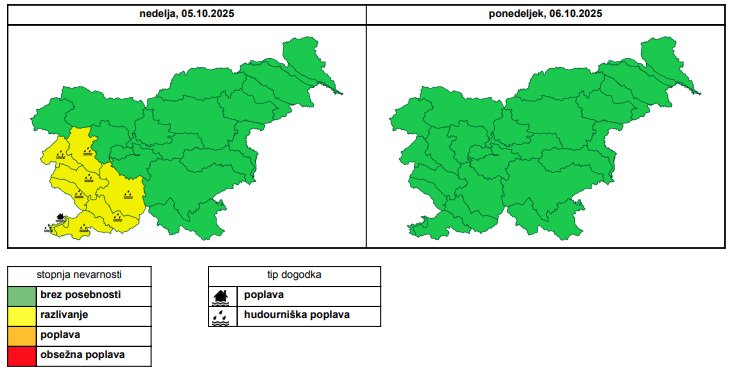 V ponedeljek bodo počasi še naraščale kraške reke na Notranjskem in Dolenjskem ter Sava v spodnjem toku. V večjem delu države se bodo pretoki rek zmanjševali. Upadanje rek se bo nadaljevalo tudi v torek. | Foto: Arso