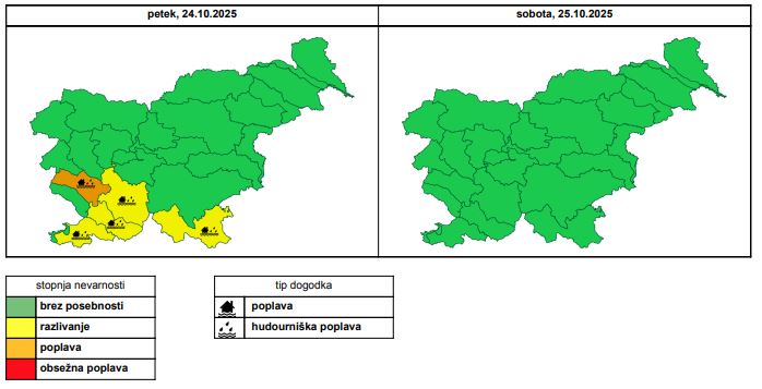 hidrološko opozorilo 24102025 | Foto: Arso