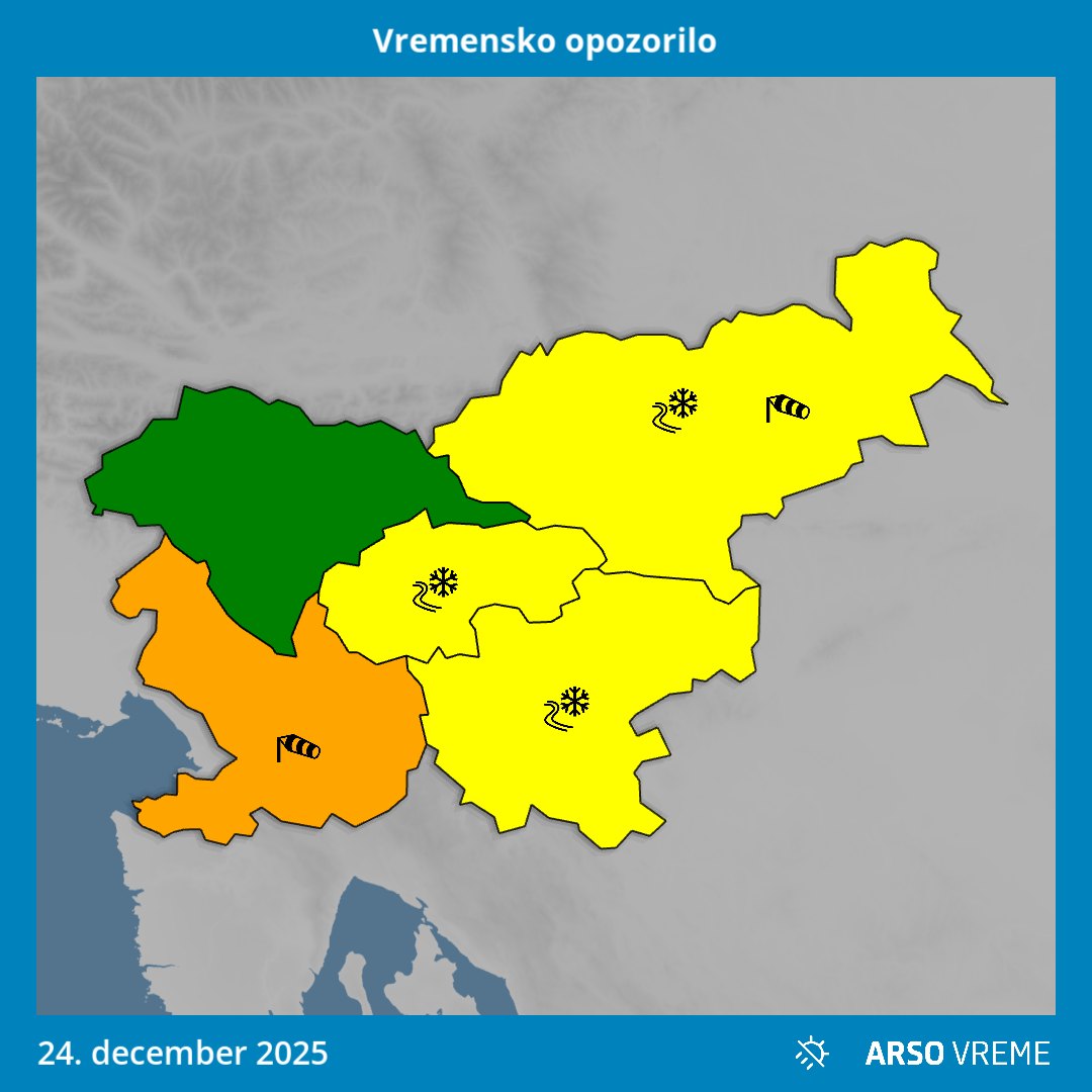 Arso je za sredo za jugozahodni del države izdal oranžno opozorilo zaradi močne burje.  | Foto: ARSO/meteo.si