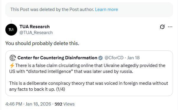 Izbrisana objava profila Vatnik Soup, ki ga upravlja Finec Pekka Kallioniemi in ki od začetka vojne v Ukrajini razgalja osebe ter profile, ki širijo rusko oziroma prorusko propagando.  | Foto: Posnetek  zaslona