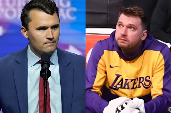Doncic, Kirk | Kdorkoli je v ozadju zapisa, da je Luka Dončić prosil za minuto molka v čast Charlieju Kirku (levo), je uporabil fotografijo Dončića, ki je nastala 10. aprila letos med prvo tekmo njegovih Lakersov proti nekdanjemu klubu slovenskega košarkarja Dallas Mavericks. Ta je Dončiću pripravil posebno posvetilo v obliki videoposnetka, Luko pa so ob ogledu premagala čustva. | Foto Facebook