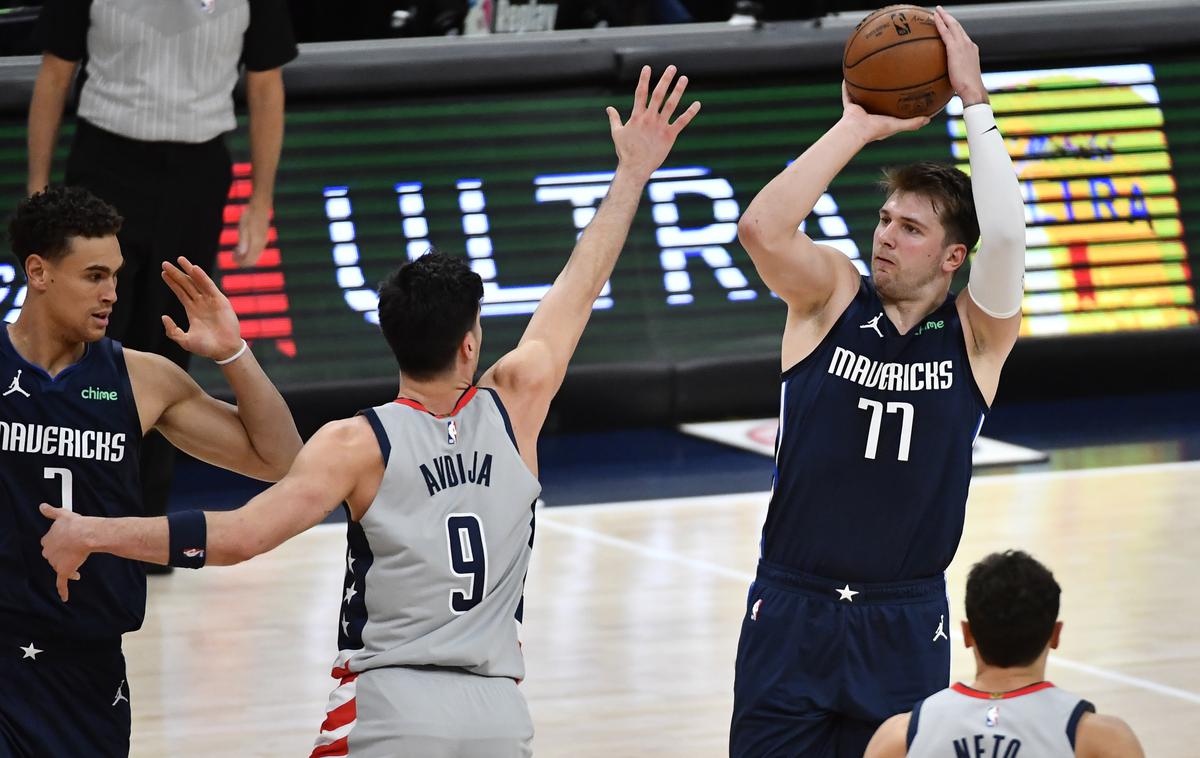 Luka Dončić Washington Dallas | Luka Dončić je v izjemni formi. Na gostovanju v Washingtonu je kljub slabšemu odstotku meta za tri točke in prostih metov dosegel 26 točk in poskrbel za nov statistični sladkorček večera. | Foto Reuters