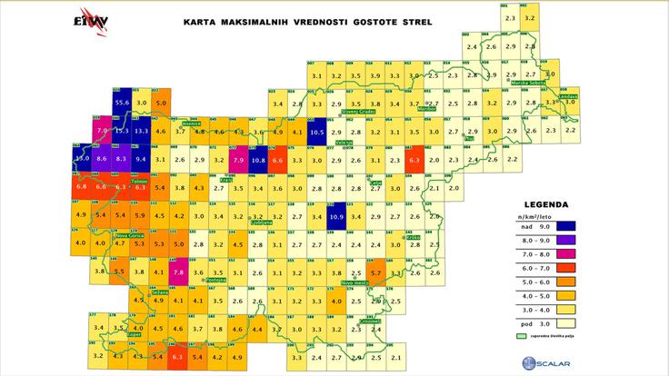 Kako pogoste so strele v vašem kraju? V Ratečah jih je prepričljivo največ v celi Sloveniji. | Foto: EIMV