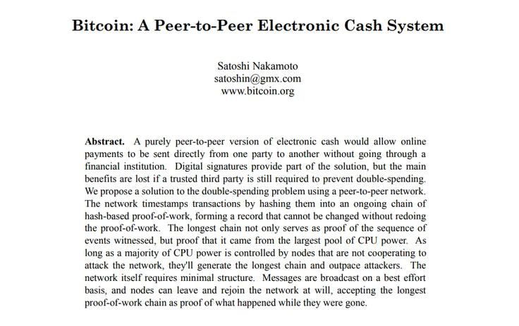 Dokument, ki je 31. oktobra 2008 začel sago o bitcoinu. | Foto: Matic Tomšič / Posnetek zaslona
