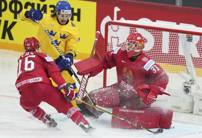 Švedi so po porazu z Danci izgubili tudi drugo tekmo prvenstva, premagali so jih Belorusi. Danny Taylor je zaklenil svoja vrata. | Foto: Guliverimage/Vladimir Fedorenko