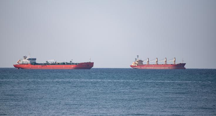 Tanker in tovorna ladja v neposredni bližini pristanišča v Odesi | Foto: Shutterstock