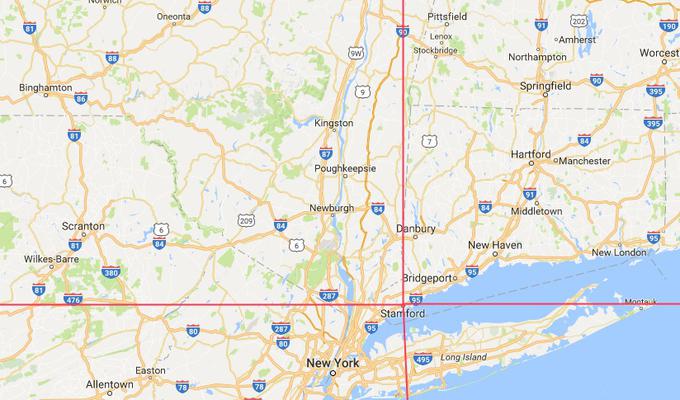 Proti zahodu bi v zvezno državo New York vstopili takoj, na severu čez nekaj deset kilometrov, na vzhodu in jugu pa bi prečkali Long Island, ki je prav tako del New Yorka. | Foto: 
