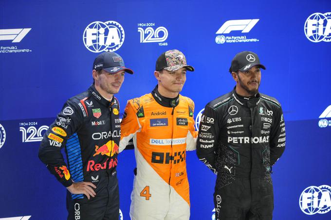 Mladi Lando Norris z dvema zmagama, tik za njim na štartu pa Max Verstappen in Lewis Hamilton, ki imata deset svetovnih lovorik. | Foto: Guliverimage