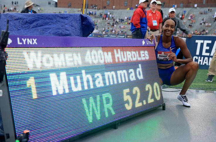 Dalilah Muhammad Dalilah Muhammad pozira ob svetovnem rekordu, ki ga je odtekla 28. julija letos. | Foto: Getty Images