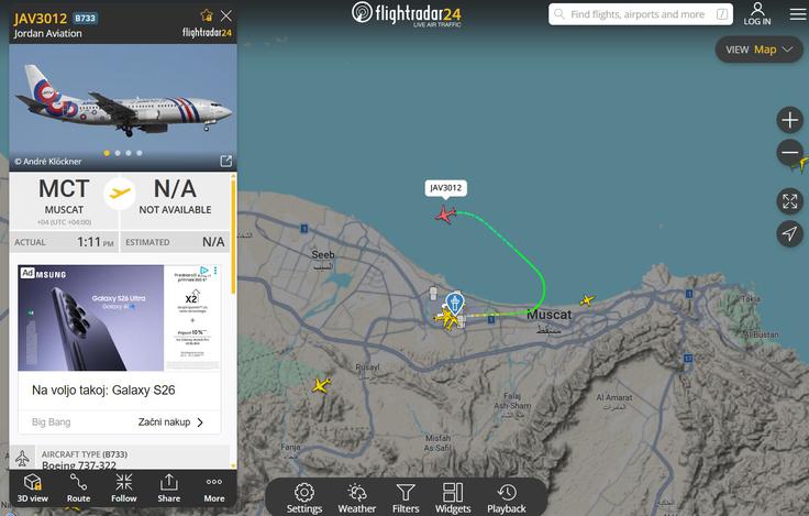 Bašan kot dobro potezo Slovenije ocenjuje najem jordanske letalske družbe za evakuacijo slovenskih potnikov, ujetih na Bližnjem vzhodu. | Foto: Flightradar24