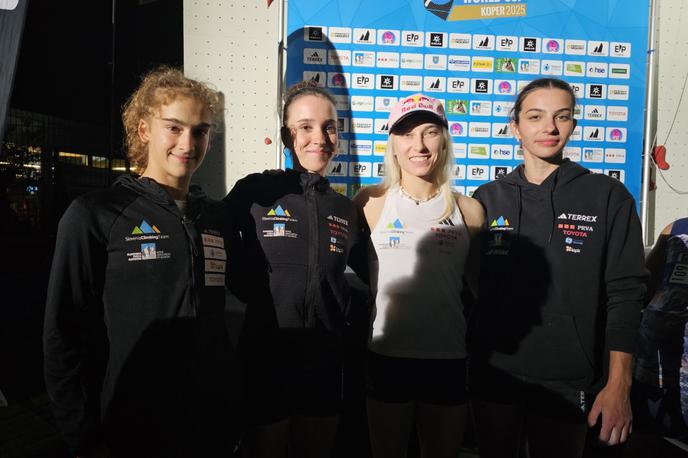 Koper Janja Garnbret Lucija Tarkuš Rosa Rekar Lučka Rakovec | V finalu tekme v težavnosti v Kopru bomo spremljali štiri slovenske plezalke: Janjo Garnbret, ki lovi 49. zmago v svetovnem pokalu, Roso Rekar, Lučko Rakovec in Lucijo Tarkuš. | Foto Manca Ogrin/PZS