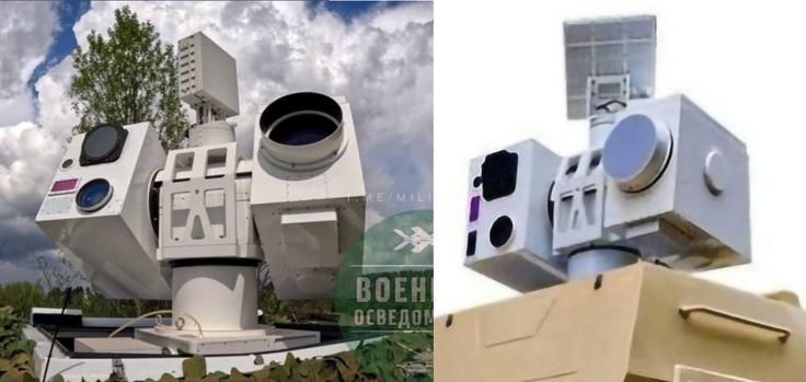 Primerjava laserskega sistema, ki naj bi ga uporabljala ruska vojska (na fotografiji levo) s kitajskim sistemom (na fotografiji desno). | Foto: omrežje X