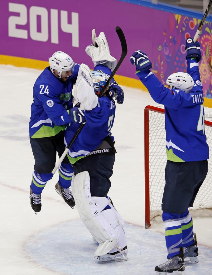 Veselje Tičarja na OI v Sočiju, ko se je Slovenija prebila v četrtfinale. | Foto: Reuters