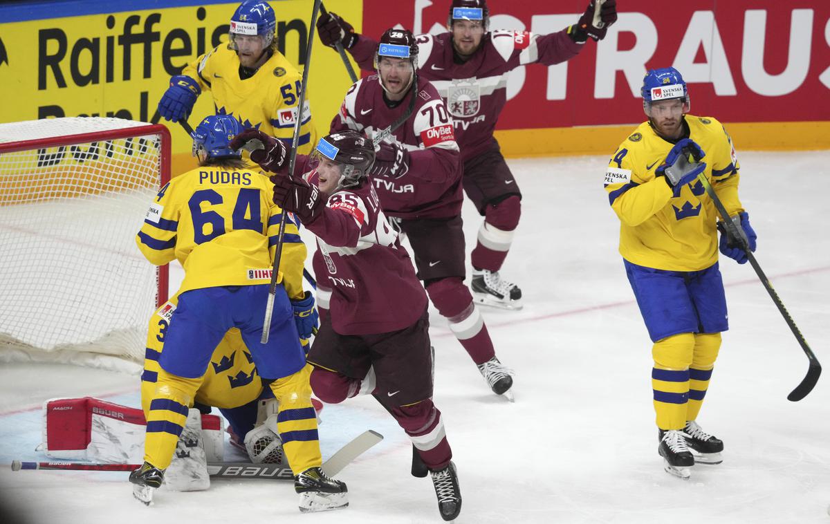 SP v hokeju 2023: Švedska : Latvija, četrtfinale | Latvijci so za zgodovinski polfinale premagali Švede. Za finale se bodo zoperstavili Kanadi. | Foto Guliverimage