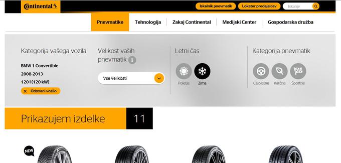 Continentalov spletni iskalni pnevmatik: do prave zimske ali tudi kakšne druge pnevmatike v le nekaj hitrih korakih. | Foto: Continental