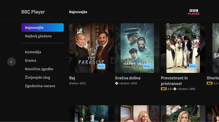 BBC Player je popolnoma združen v platformo NEO, zato od uporabnikov ne zahteva nobenih prilagoditev ali dodatnih nastavitev. | Foto: Telekom Slovenije