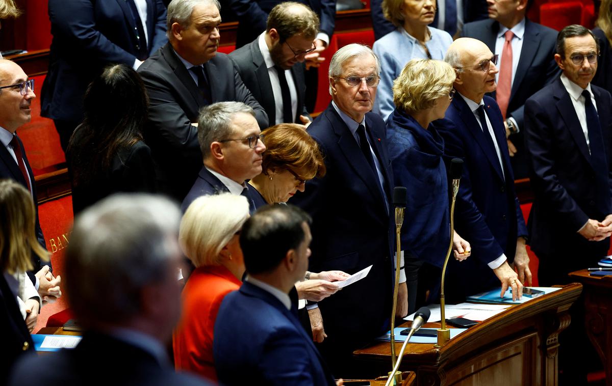 Michel Barnier, francoski premier, vlada | Barnierjeva vlada bi tako padla še pred koncem tedna, in sicer kot prva po letu 1962, ki bi jo odneslo glasovanje o nezaupnici. Barnier bi s svojo ministrsko ekipo nato opravljal tekoče posle, dokler ne bo imenovana nova vlada. | Foto Reuters