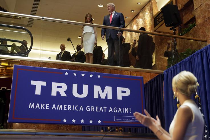 Začetek Trumpovega pohoda na oblast: 16. junija 2015 je Donald, ki ga je spremljala žena Melania, v Trumpovi stolpnici v New Yorku napovedal kandidaturo za predsednika ZDA. | Foto: Guliverimage